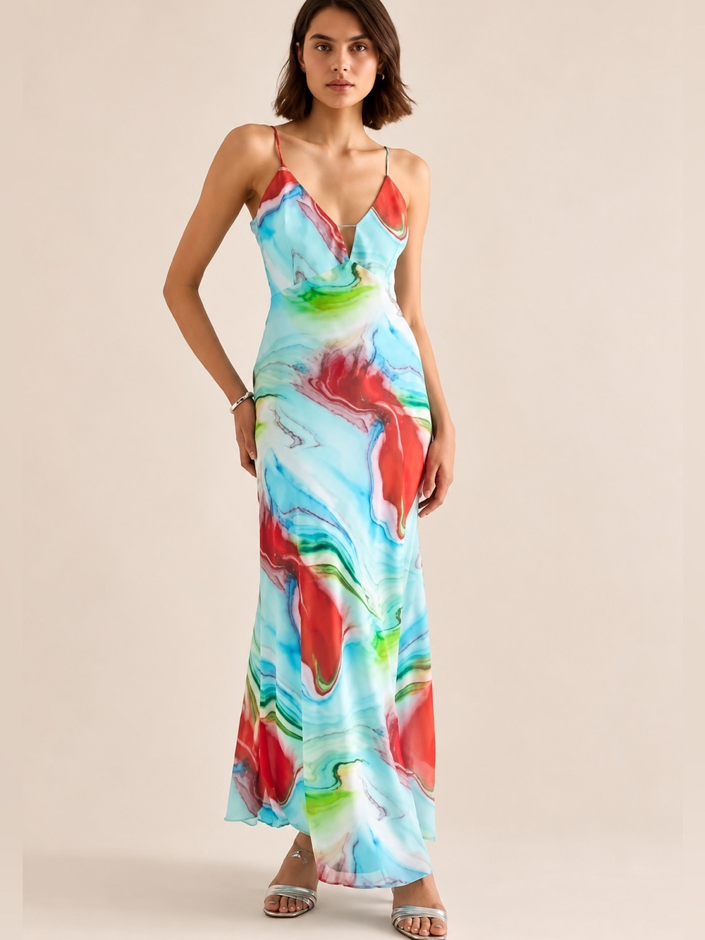 NWT Anthropologie Bardot Suri Plunge Maxi Chiffon Slip Dress Sz S (US 4)